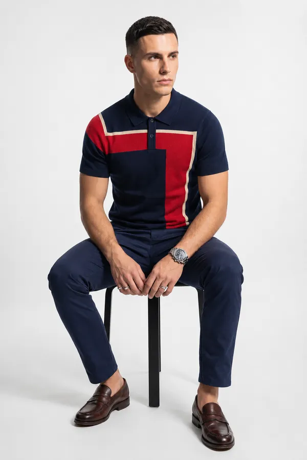 Navy_&_Red_100%_Cotton_Knitted_Seven_Shift_Polo