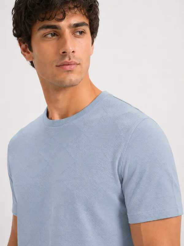 Blue_Diamond_Jacquard_Round_Neck_T-Shirt