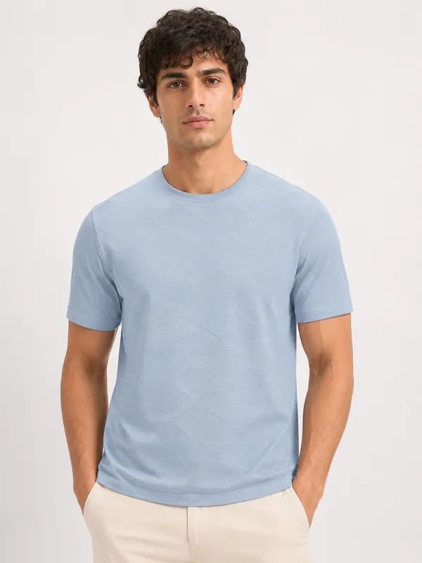 Blue_Diamond_Jacquard_Round_Neck_T-Shirt