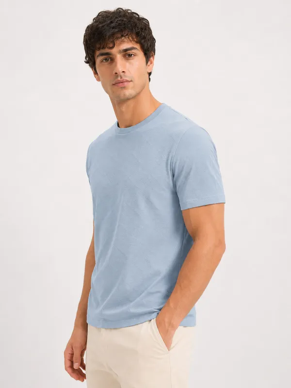 Blue_Diamond_Jacquard_Round_Neck_T-Shirt