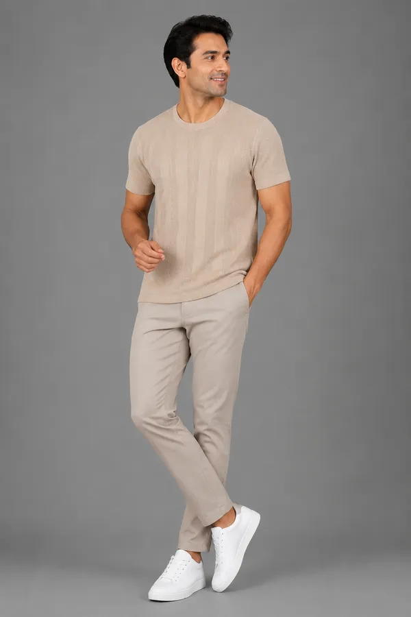 Light_Beige_Snake_Xenzia_Ribbed_Knit_Crew_Neck_T-Shirt_For_Men