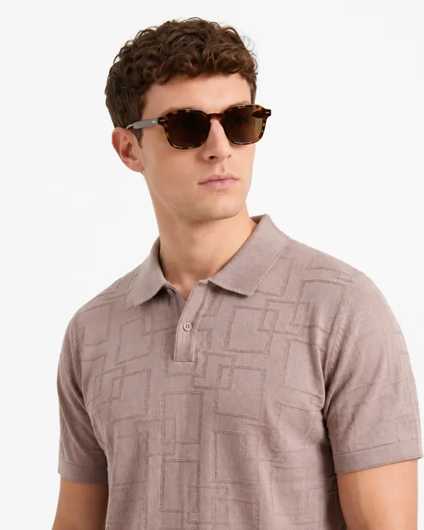 Orchid_Mauve_Offset_Grid_Knitted_Polo