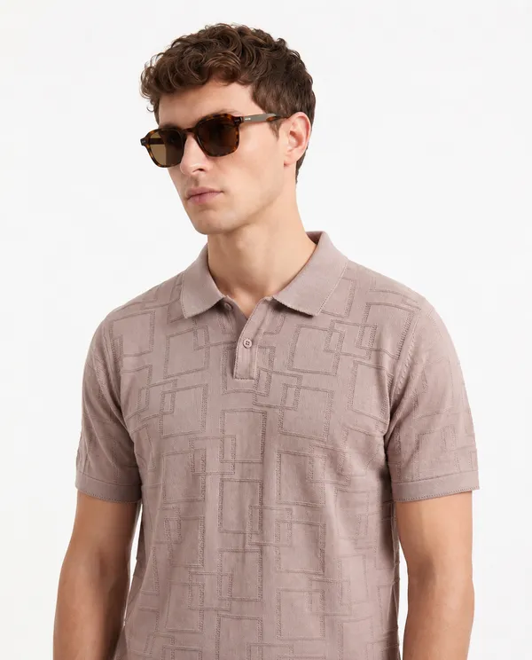 Orchid_Mauve_Offset_Grid_Knitted_Polo