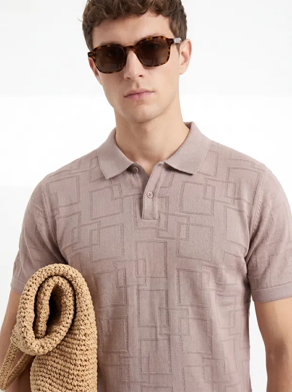Orchid_Mauve_Offset_Grid_Knitted_Polo
