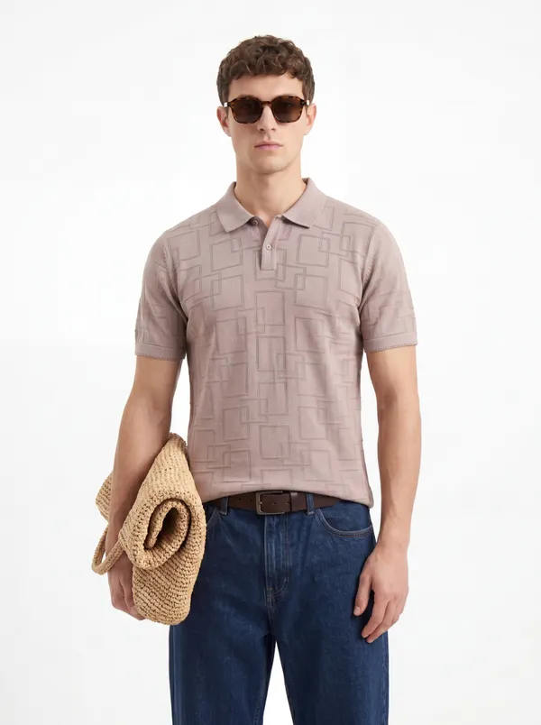 Orchid_Mauve_Offset_Grid_Knitted_Polo