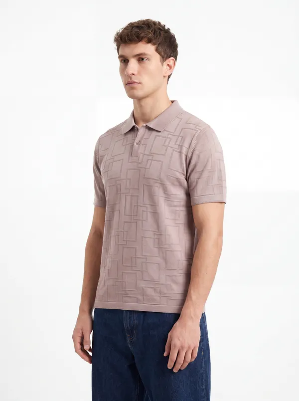 Orchid_Mauve_Offset_Grid_Knitted_Polo