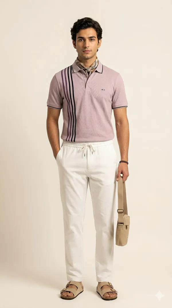 Pink_Edge_Line_Weave_Striped_Polo_T-Shirt_For_Men