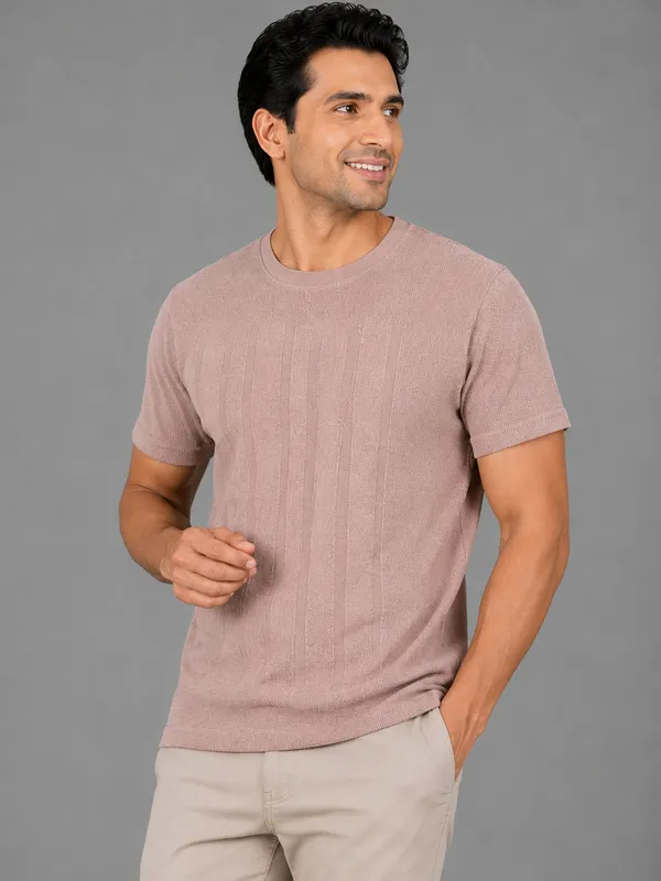 Peach_Snake_Xenzia_Ribbed_Knit_Crew_Neck_T-Shirt_For_Men