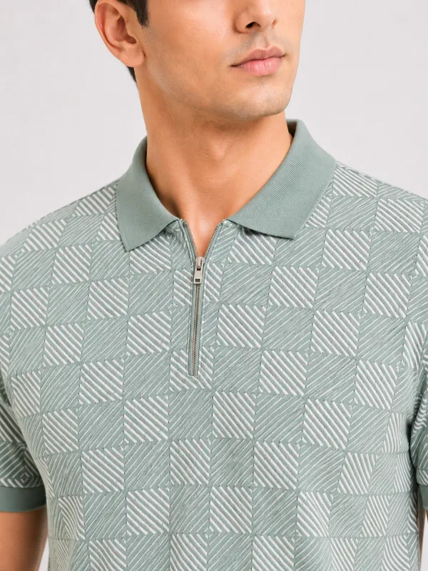 Sea_Green_Pulse_Grid_Printed_Zipper_Polo_T-Shirt