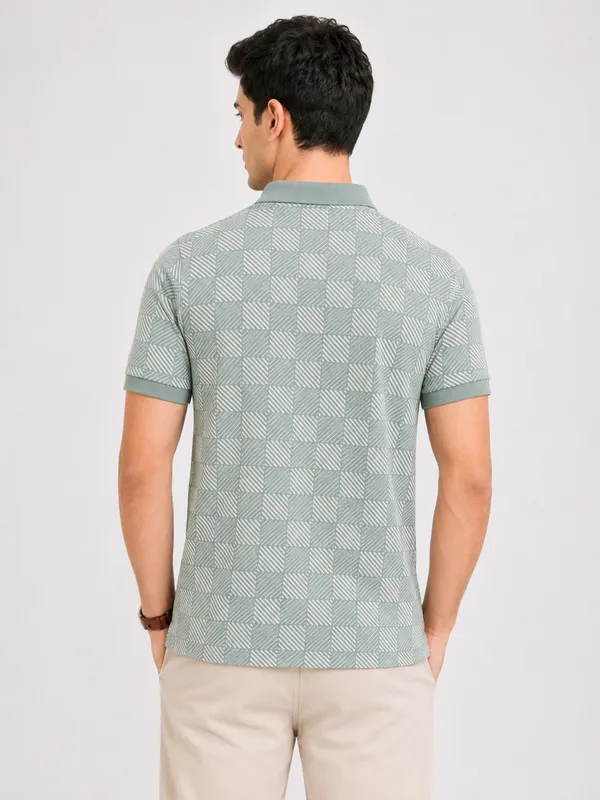 Sea_Green_Pulse_Grid_Printed_Zipper_Polo_T-Shirt