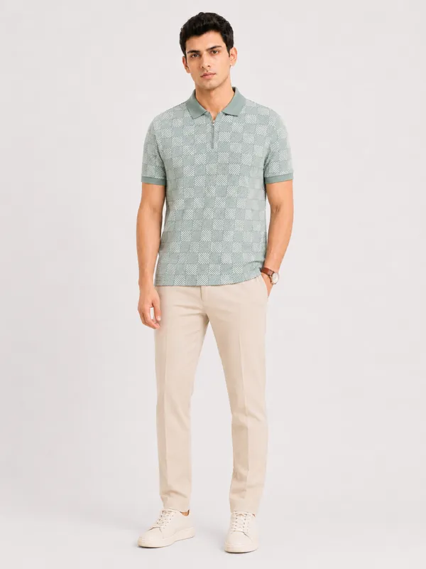 Sea_Green_Pulse_Grid_Printed_Zipper_Polo_T-Shirt