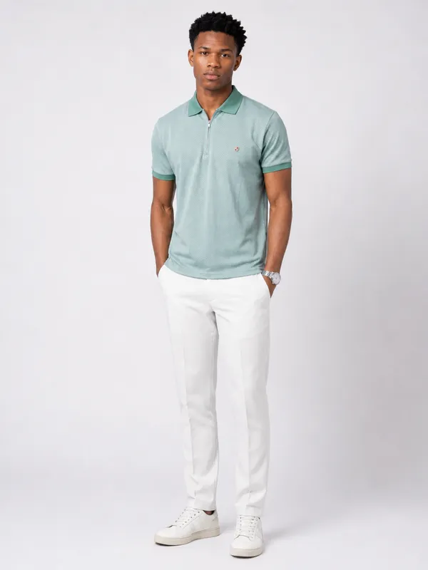 Sea_Green_Arrowhead_Printed_Zipper_Polo_T-Shirt