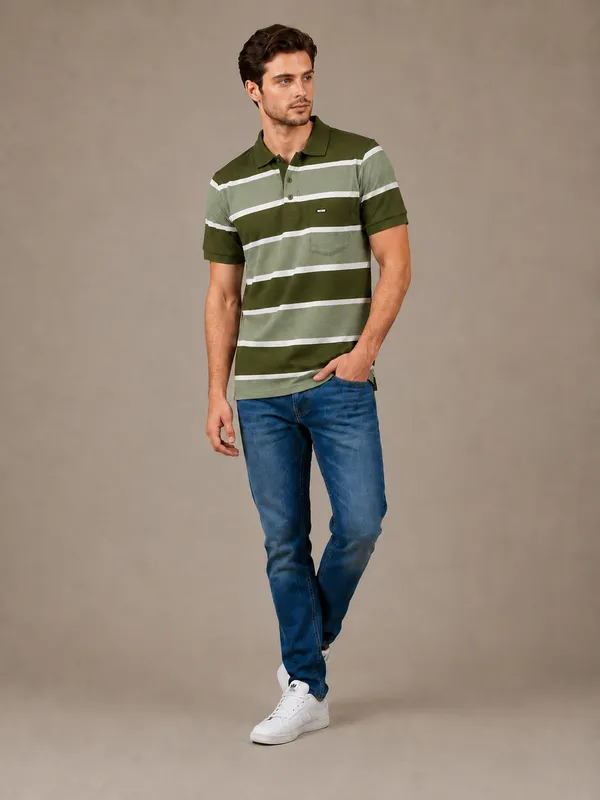 Green_&_White_Birdeye_Striped_Polo_T-Shirt_For_Men