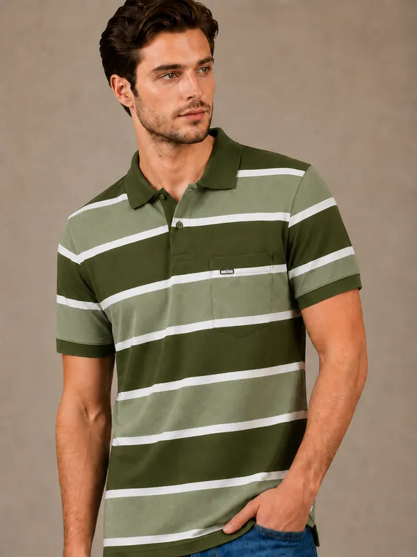 Green_&_White_Birdeye_Striped_Polo_T-Shirt_For_Men