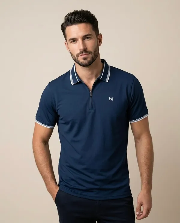 Navy_Blue_Cotton_Tipped_Polo_Shirt_With_Zip_T-Shirt_For_Men