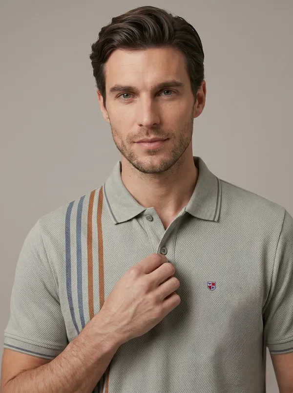 Green_Edge_Line_Weave_Striped_Polo_T-Shirt_For_Men