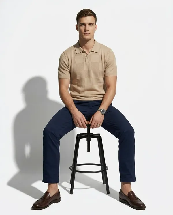 Sandstone_Beige_Checks_Textured_Knitted_Polo