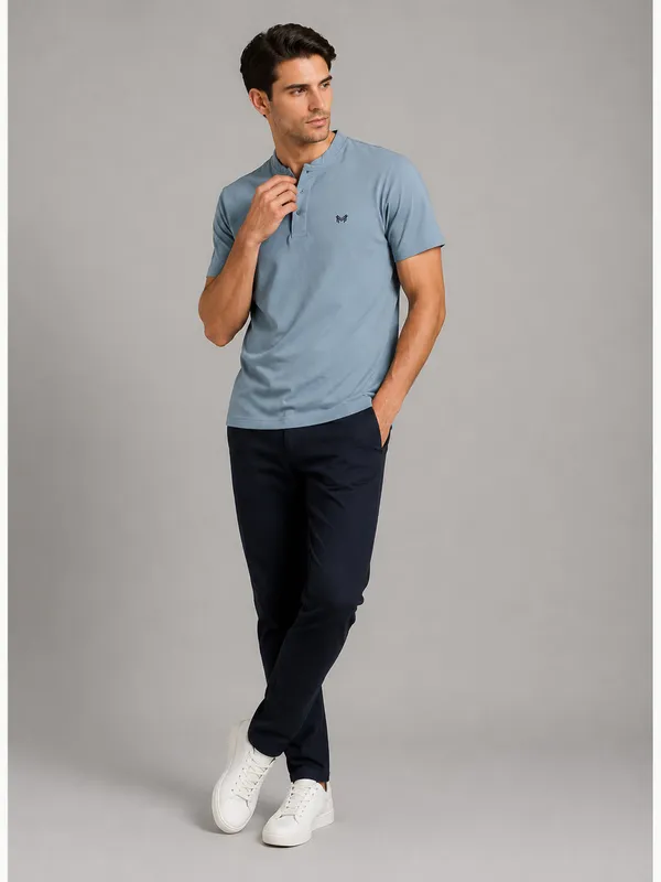 Sky_Blue_Classic_Henley_Collar_T-Shirt_For_Men