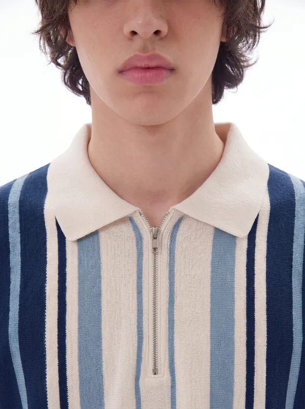 Multicolor_Heritage_Striped_Knit_Polo_With_Zip_T-Shirt_For_Men