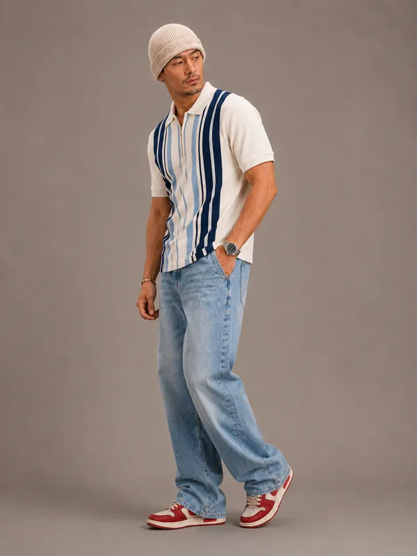 Multicolor_Heritage_Striped_Knit_Polo_With_Zip_T-Shirt_For_Men