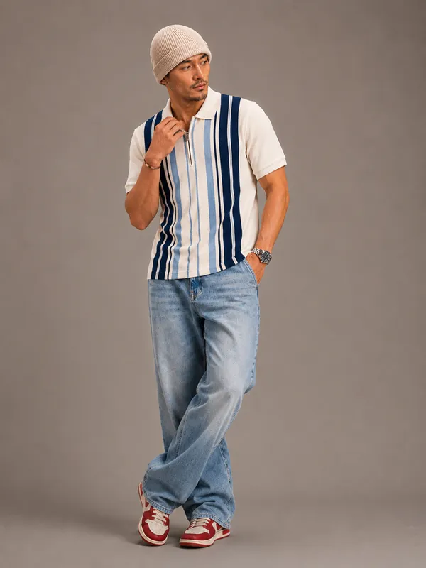 Multicolor_Heritage_Striped_Knit_Polo_With_Zip_T-Shirt_For_Men