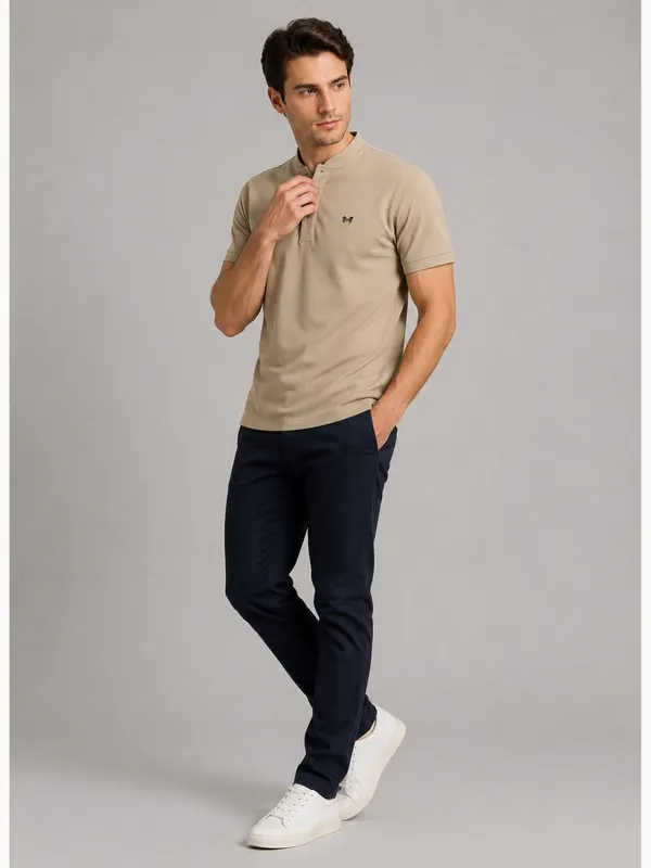Beige_Classic_Henley_Collar_T-Shirt_For_Men