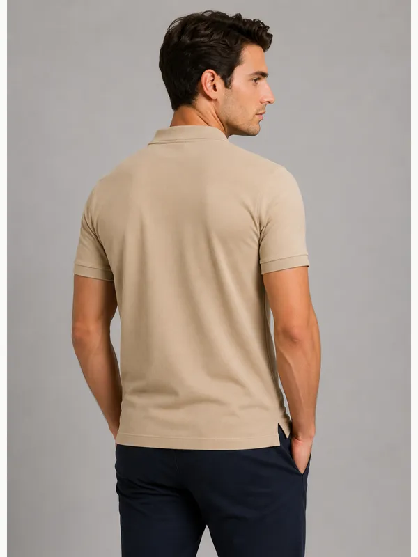Beige_Classic_Henley_Collar_T-Shirt_For_Men