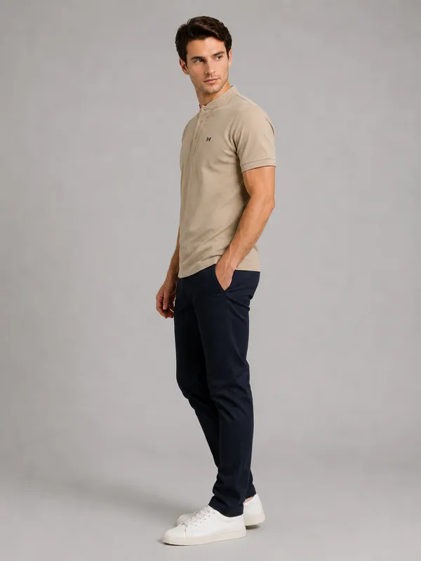 Beige_Classic_Henley_Collar_T-Shirt_For_Men