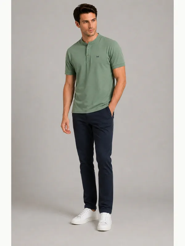 Army_Green_Classic_Henley_Collar_T-Shirt_For_Men