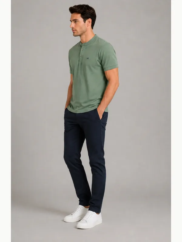 Army_Green_Classic_Henley_Collar_T-Shirt_For_Men