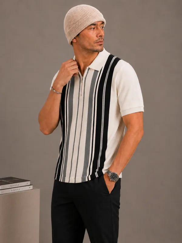 Multicolor_Heritage_Striped_Knit_Polo_With_Zip_T-Shirt_For_Men