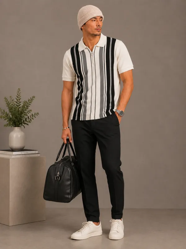Multicolor_Heritage_Striped_Knit_Polo_With_Zip_T-Shirt_For_Men