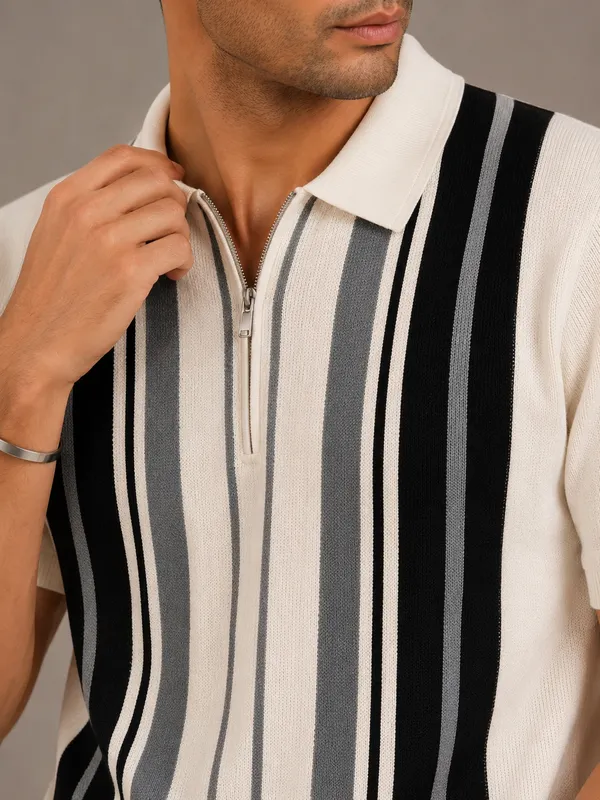 Multicolor_Heritage_Striped_Knit_Polo_With_Zip_T-Shirt_For_Men