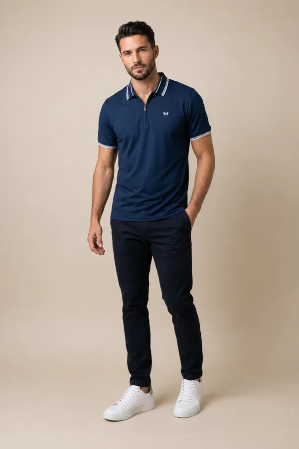 Navy_Blue_Cotton_Tipped_Polo_Shirt_With_Zip_T-Shirt_For_Men