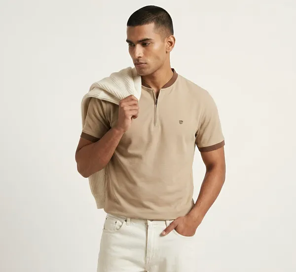 Beige_Contrast_Panel_Henley_With_Zip_T-Shirt_For_Men
