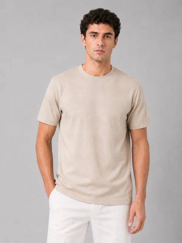 Beige_Diamond_Jacquard_Round_Neck_T-Shirt