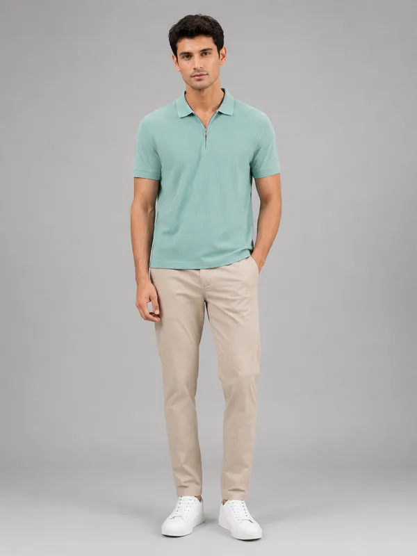 Sea_Green_Pillar_Jacquard_Zipper_Polo_T-Shirt