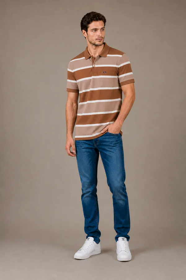 Brown_&_White_Birdeye_Striped_Polo_T-Shirt_For_Men