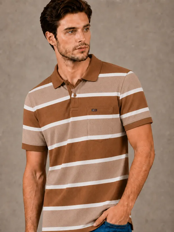 Brown_&_White_Birdeye_Striped_Polo_T-Shirt_For_Men