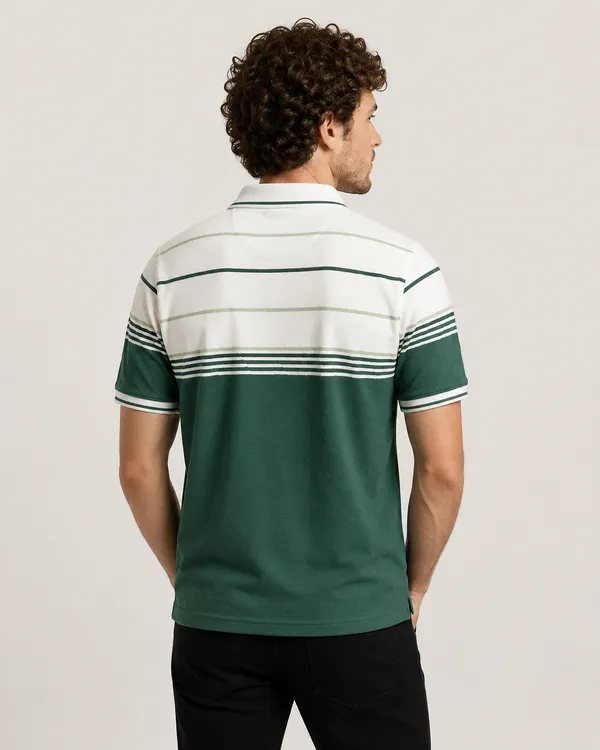 Green_&_White_Striped_Diamond_Jacquard_Polo_T-Shirt_For_Men