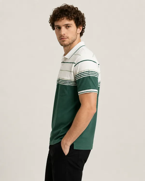 Green_&_White_Striped_Diamond_Jacquard_Polo_T-Shirt_For_Men