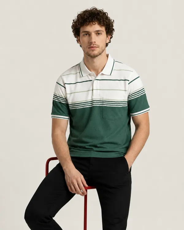 Green_&_White_Striped_Diamond_Jacquard_Polo_T-Shirt_For_Men