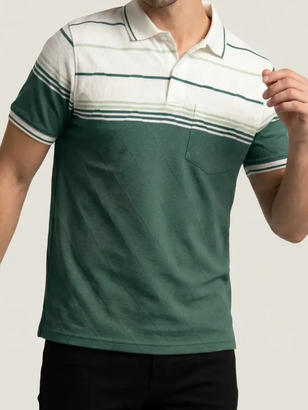 Green_&_White_Striped_Diamond_Jacquard_Polo_T-Shirt_For_Men