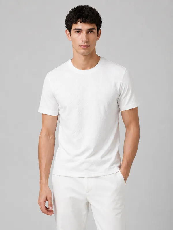 White_Diamond_Jacquard_Round_Neck_T-Shirt