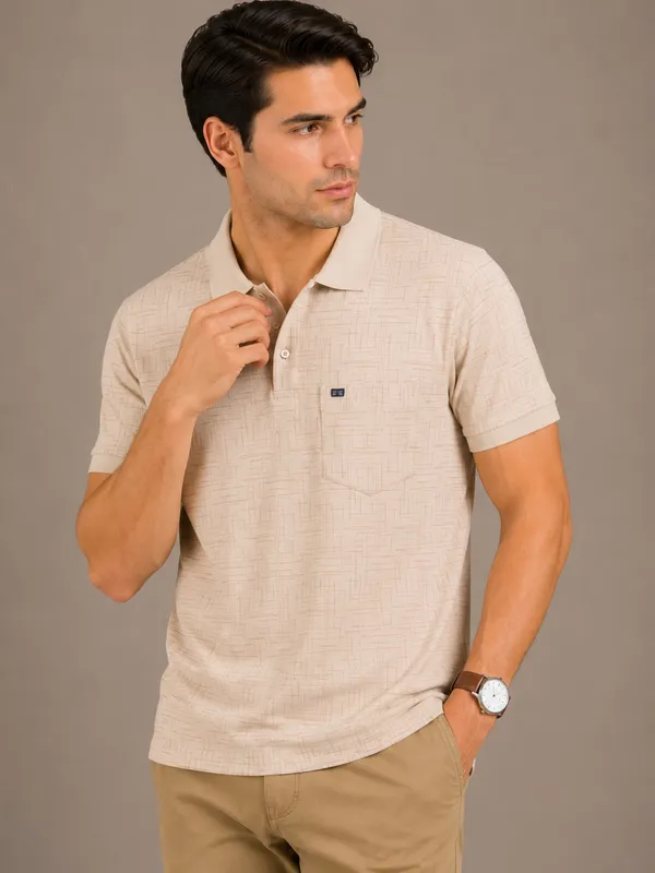 Light_Beige_Sketch_Weave_Textured_Polo_T-Shirt_For_Men