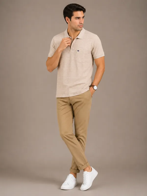 Light_Beige_Sketch_Weave_Textured_Polo_T-Shirt_For_Men