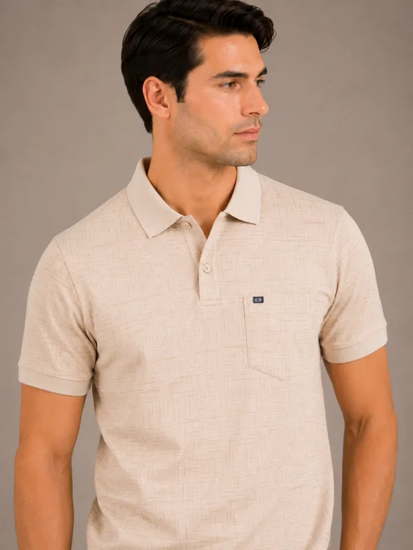 Light_Beige_Sketch_Weave_Textured_Polo_T-Shirt_For_Men