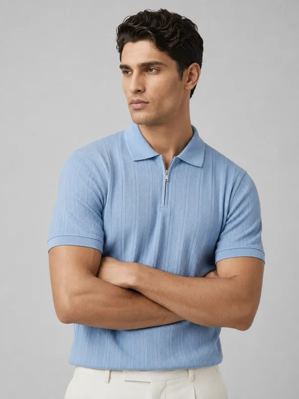 Blue_Pillar_Jacquard_Zipper_Polo_T-Shirt