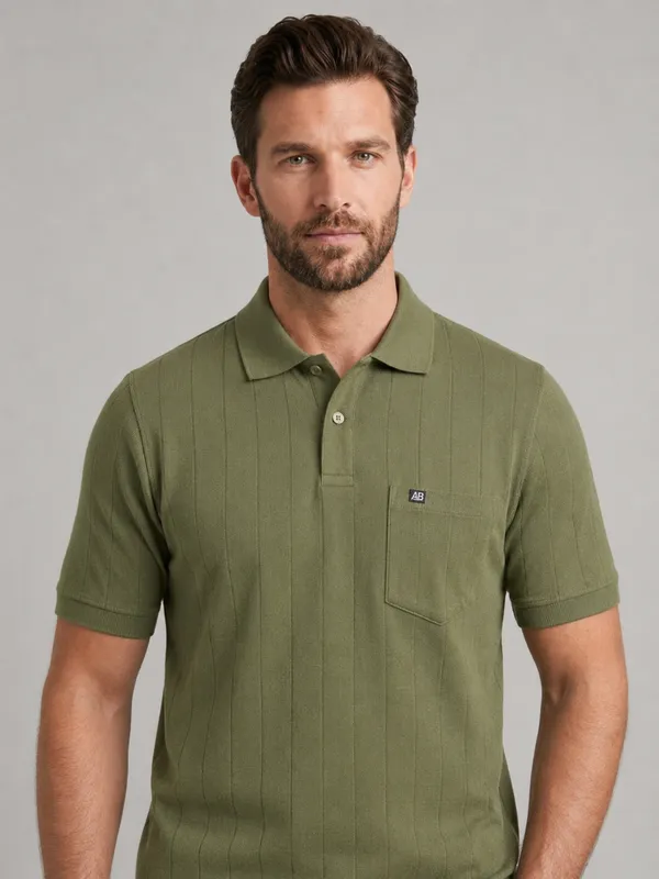 Olive_Green_Selection_Knit_Collar_T-Shirt_For_Men
