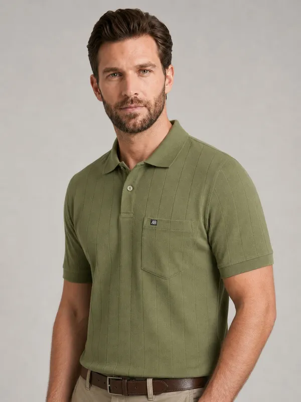 Olive_Green_Selection_Knit_Collar_T-Shirt_For_Men